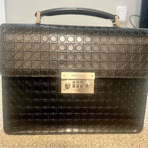 SALVATORE FERRAGAMO Combination Lock Black Embossed Laptop / Bag SN #DS 24-4530